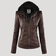Ronja | Wetterfeste Kapuzen-Lederjacke in Braun