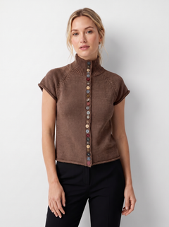 Rosa | Damen Kurzärmlige Stehkragen Strickoberteil in Braun