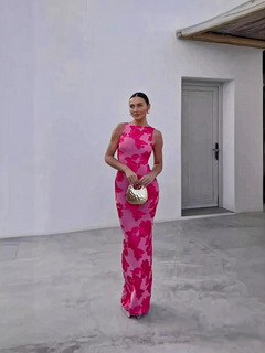Rosa geblümtes Damen Bodycon Abendkleid | Maxi in Rosa