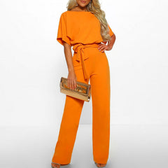 Rosalinde | Damen Jumpsuit Mit Weiten Beinen Und Gürtel in Gelb