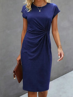 Rosemarie | Damen Kurzarm Midikleid mit Twist Detail in Blau