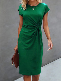 Rosemarie | Damen Kurzarm Midikleid mit Twist Detail in Grün