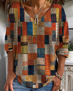 Rosilda | Damen Patchwork V-Ausschnitt Bluse in Orange