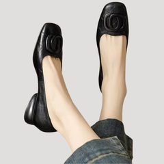 Rosina | Damen Ballerinas Quadratische Spitze Slip-On in Schwarz