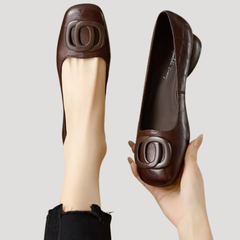 Rosina | Damen Ballerinas Quadratische Spitze Slip-On in Braun
