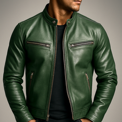 Roswitha | Klassische Lederjacke im Vintage-Stil in Grün
