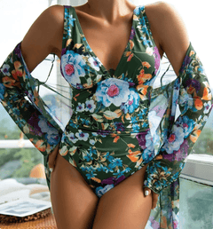 Blumen Badeanzug Zweiteiliges Set für Damen in Grün