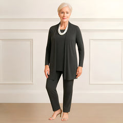 Mia | Lagenlook Cardigan Zweiteiliges Set in Dunkel Grau