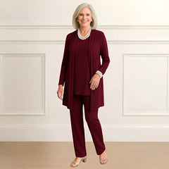 Mia | Lagenlook Cardigan Zweiteiliges Set in Burgunderrot