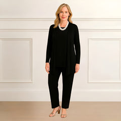 Mia | Lagenlook Cardigan Zweiteiliges Set in Schwarz