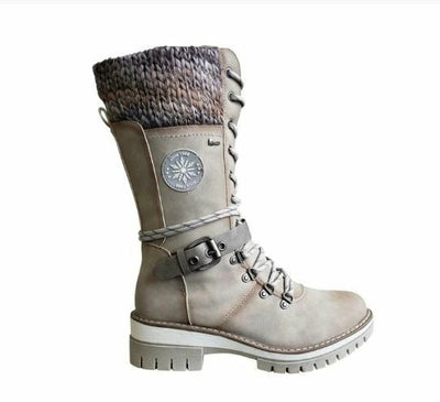 Damen-Winterstiefel mit seitlichem Reißverschluss | Gestrickter Bund