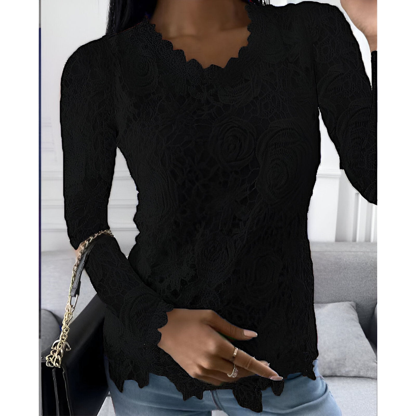 Anelie | Elegante Spitzen-Bluse mit langen Ärmeln
