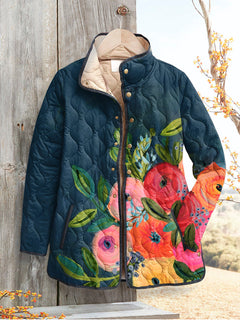 Sabine | Damen Gesteppte Vintage Blumenmuster Steppjacke in Rot