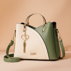 Elegante Damen-Schultertasche aus stilvollem Leder in grün/weiß