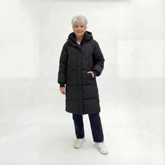 Sandra | Damen Klassische Lange Kapuze Daunenjacke in Schwarz