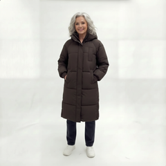 Sandra | Damen Klassische Lange Kapuze Daunenjacke in Braun
