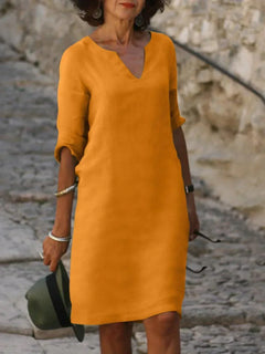 Julia | Damen Casual Bauchbedeckung Midikleid in Orange