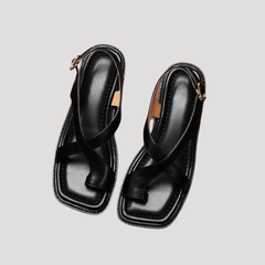 Saskia | Damen Quadratzehenform Blockabsatz Sandale in Schwarz
