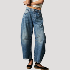 Saskia | Damen Weite Jeans Leopardenmuster Barrel Leg in Blau