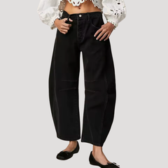 Saskia | Damen Weite Jeans Leopardenmuster Barrel Leg in Schwarz