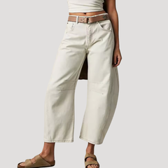 Saskia | Damen Weite Jeans Leopardenmuster Barrel Leg in Weiß