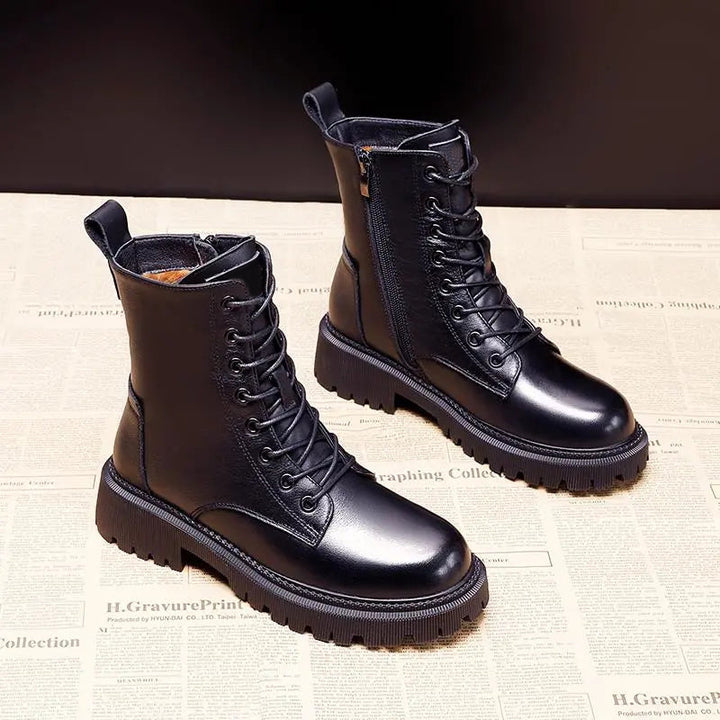 Damen Schwarz Hochgeschnitten Schnürstiefel | Rutschfest