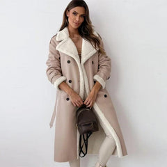 Schicker warmer langer Mantel - Lisbeth in Aprikose