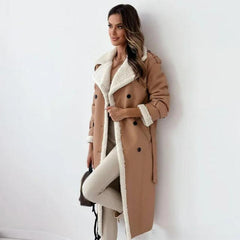 Schicker warmer langer Mantel - Lisbeth in Khaki