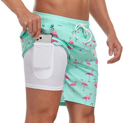Schnell trocknende Badeshorts für Herren | Leichte in Grüner Flamingo