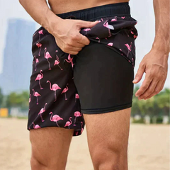 Schnell trocknende Badeshorts für Herren | Leichte in Schwarzer Flamingo