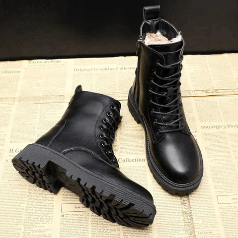Damen Schwarz Hochgeschnitten Schnürstiefel | Rutschfest