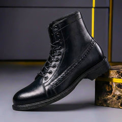 Sebastian | Herren Premium Italienische Echtleder Stiefel in Obsidianschwarz