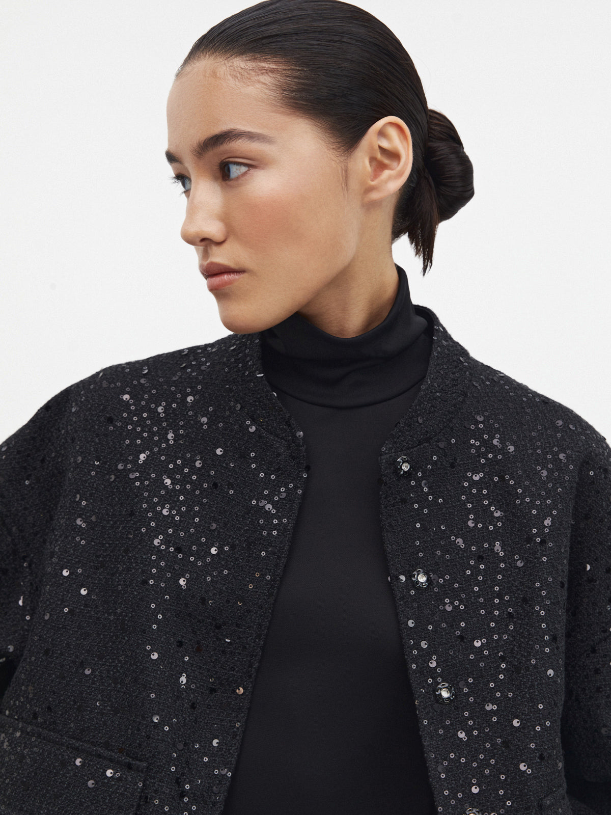 Alexie – Schwarze Tweedjacke mit Pailletten – Bequemer Lockerer Schnitt