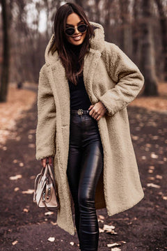 Selina | Damen Modische Kapuze Teddyjacke in Beige