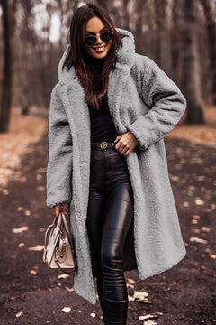 Selina | Damen Modische Kapuze Teddyjacke in Grau