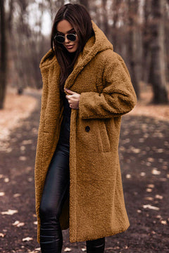 Selina | Damen Modische Kapuze Teddyjacke in Hellbraun