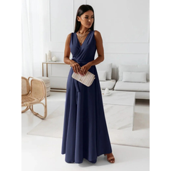 Selma | Elegantes Wickel Maxikleid in Marineblau