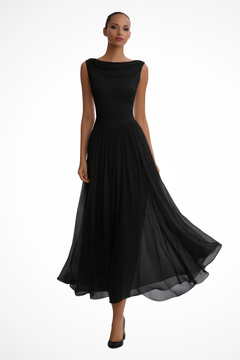 Seraphita | Drapiertes Plissee Midikleid in Schwarz