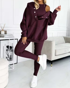 SILKE - SET AUS SWEATSHIRT, LEGGINGS UND OBERTEIL in Dunkellila