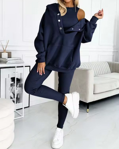SILKE - SET AUS SWEATSHIRT, LEGGINGS UND OBERTEIL in Dunkelblau