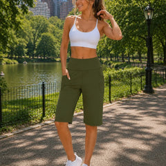 Antonella™ Premium-Flexstrick-Shorts mit Hohem Bund in Grün