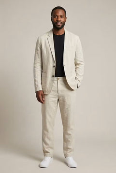 Simon | Herren Relaxtes Leinen Blazer Set in Aprikose