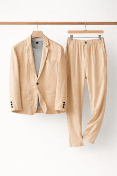 Simon | Herren Relaxtes Leinen Blazer Set in Khaki