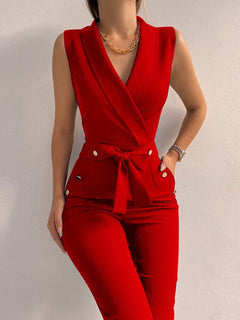 Thais - Eleganter Langer Jumpsuit für stilbewusste Damen in Rot