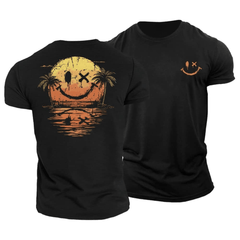 Sommer Smiley Meer T-Shirt in Schwarz