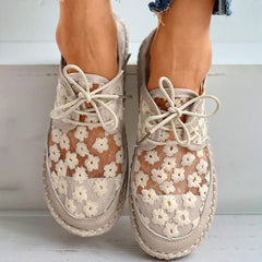 Maike - Hohle Stickerei-Schnür-Damenschuhe in Beige