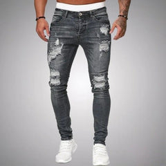 Herren Jeans Zerrissen Slim Fit | Atmungsaktiv Hose in Grau