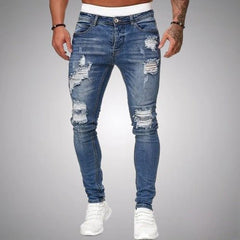 Herren Jeans Zerrissen Slim Fit | Atmungsaktiv Hose in Blau