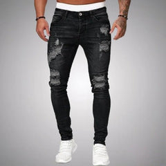 Herren Jeans Zerrissen Slim Fit | Atmungsaktiv Hose in Schwarz