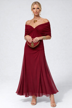 Sophie | Leichtes Elegantes Blumen Midikleid in Marsala Rot